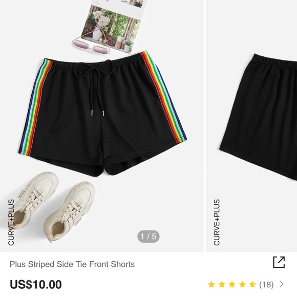 SHEIN Pants - Shein Rainbow Striped Side Black Gym Shorts